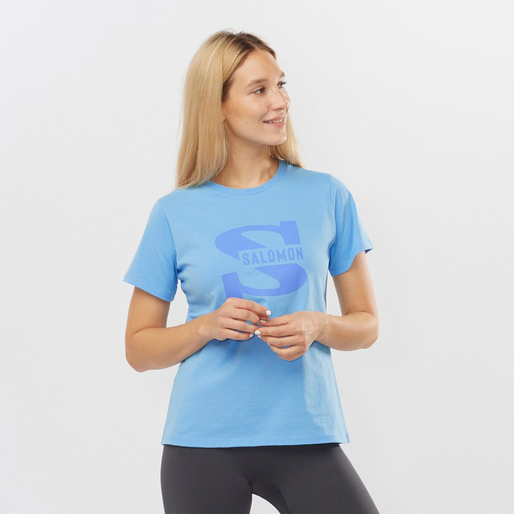 Salomon Israel OUTLIFE BIG LOGO - Womens T shirts - Blue (WTPA-62943)